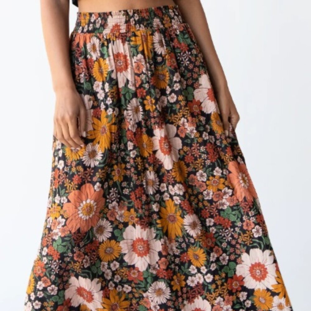 Natural Life Maylin Midi Skirt - Orange Floral
